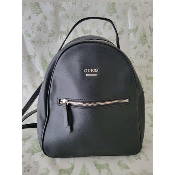 Guess Handbags - GUESS Black Mini Backpack Purse Faux Leather Silver Zip Adjustable Straps